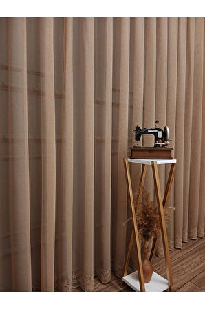 Farbateks Dikim Cemre Sade Düz Örme Vizon Renkli Ütü İstemez 3Kat Pileli Tül Perde