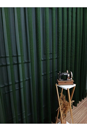 Farbateks Dikim Cemre Sade Düz Örme Haki Yeşil Renkli Ütü İstemez 3Kat Pileli Tül Perde