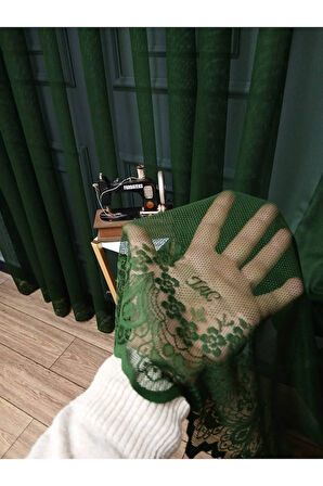 Farbateks Dikim Cemre Sade Düz Örme Haki Yeşil Renkli Ütü İstemez 3Kat Pileli Tül Perde