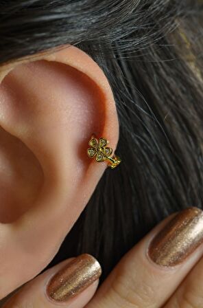 Mini Çiçek Tragus Piercing Helix Kıkırdak Gold