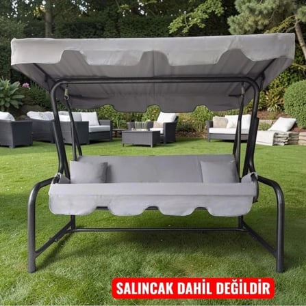 Süngerli Salıncak Minder Seti Tenteli 3 Kişilik 10 Cm Sünger 164x47 PANAMA LÜX AÇIK GRİ