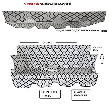 Süngersiz  Tenteli Salıncak Kumaş Seti 3 Kişilik Süngersiz  164x47 cm  Alaçatı Model