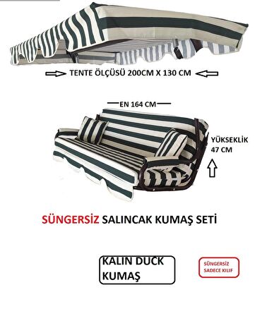 Süngersiz Tenteli Salıncak Kumaş Seti 3 Kişilik Süngersiz 164X47 CM  Yeşil Krem