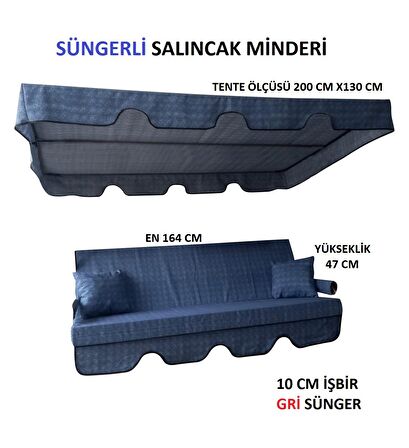 Süngerli  Salıncak Minder Seti Tenteli  3 Kişilik  10 CM sünger 164X47  MAVİ