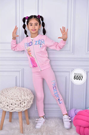 Frozen Taytlı Hırkalı 3lü İçi Kısa Kollu Kız Çocuk Takım Pembe 6007