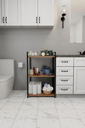 3 Katlı Banyo Rafı Metal Çerçeveli Çok Amaçlı Organizer,Çamaşır Odası,Havlu Düzenleyici Banyo Dolabı