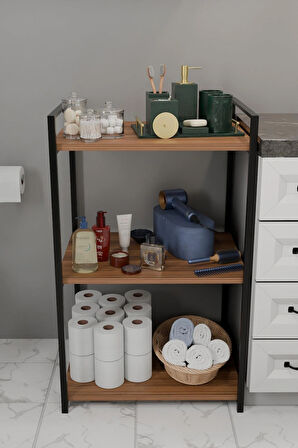 Steel Design 3 Katlı Banyo Rafı Metal Çerçeveli Çok Amaçlı Organizer,Çamaşır Odası,Düzenleyici Banyo Dolabı Beyaz