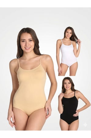 Kadın 3 LÜ SET Pamuklu Likralı İp Askılı Likralı Kancalı Çıtçıtlı Body Zıbın