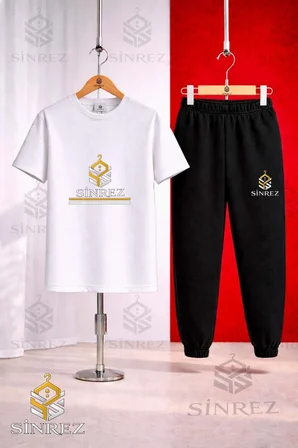 Çocuk LOGO ALT IKI CIZGI Baskılı 3Lü Tişort Eşofman Takımı