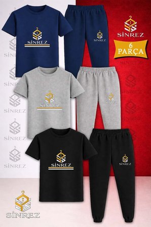 Çocuk LOGO ALT IKI CIZGI Baskılı 3Lü Tişort Eşofman Takımı