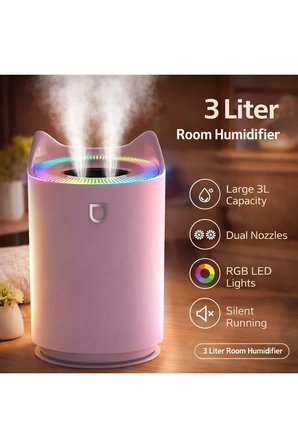 3 Litre Oda Hava Nemlendirici Çift Nozul Humidifier Rgb Led Işıklı Buhar Makinesi