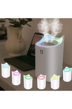 3 Litre Oda Hava Nemlendirici Çift Nozul Humidifier Rgb Led Işıklı Buhar Makinesi