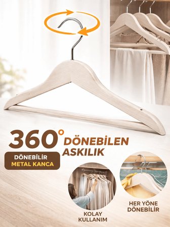 Beylini 3'lu Ahşap Görünümlü Plastik Askılık Yetişkin Kıyafetleri İçin Dayanıklı Elbise Gömlek Kancalı Askı