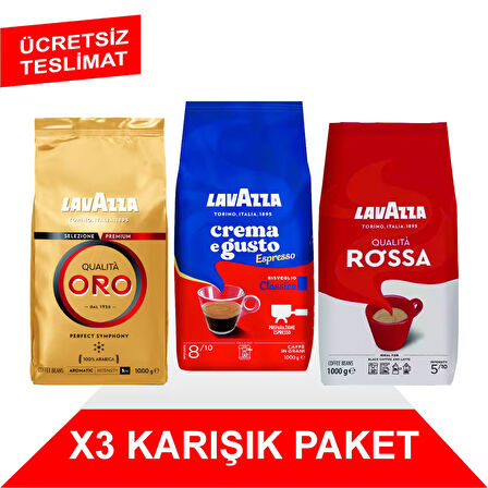 Qualità Oro + Crema e Gusto Classico + Qualità Rossa Çekirdek Kahve (1000gr) 3'Lü Paket