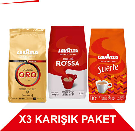 Qualità Oro + Qualità Rossa + Suerte Çekirdek Kahve (1000gr) 3'Lü Paket
