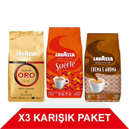 Qualità Oro + Suerte + Crema E Aramo Çekirdek Kahve (1000gr) 3'Lü Paket