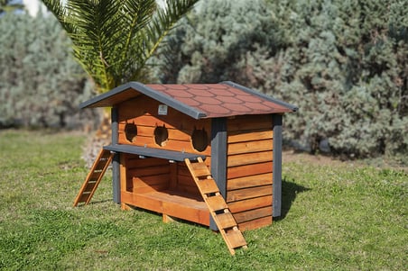 3 Yuvalı Kedi Evi Mamalıklı Ahşap