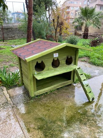 Pati Emlak Ahşap Mamalıklı Kedi Evi Pati Emlak Dış Mekan Kedi Kulübesi Ahşap