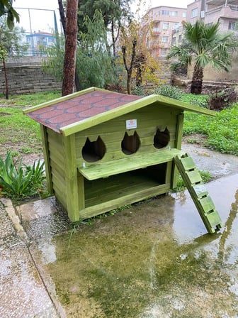 Pati Emlak Ahşap Mamalıklı Kedi Evi Pati Emlak Dış Mekan Kedi Kulübesi Ahşap