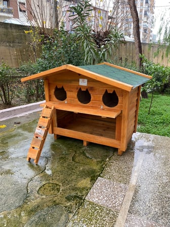 Pati Emlak Kedi Evi Ahşap Mamalıklı Dış Mekan Pati Emlak Kedi Kulübesi Ahşap