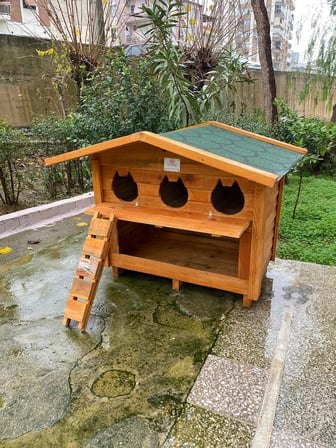 Pati Emlak Kedi Evi Ahşap Mamalıklı Dış Mekan Pati Emlak Kedi Kulübesi Ahşap
