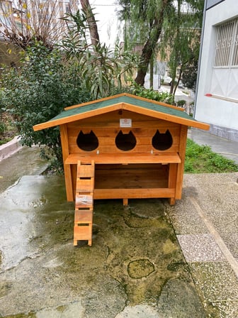 Pati Emlak Kedi Evi Ahşap Mamalıklı Dış Mekan Pati Emlak Kedi Kulübesi Ahşap