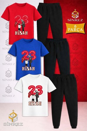 Çocuk ATA COCUK 23 NISAN Baskılı 3Lü Tişort Eşofman Takımı