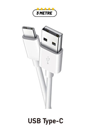 QASUL Samsung Xiaomi Huawei Oppo Uyumlu3 Metre TYP-C - USB Şarj Kablosu Uzun Şarj KABLOSU