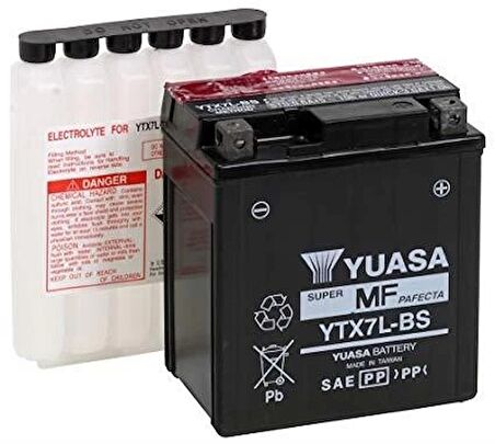 Honda 110 (SPACY 2010-2017),Yuasa YTX7L-BS Akü 6.3 Amper 12 Volt 100 CCA Bakım Gerektirmez, ytx7lbs