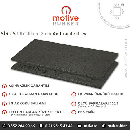 Motive Rubber Soğuk Pres Sirius Antracite Grey 50x100 cm 2 cm Profesyonel Aşınmazlık Garantili Soğuk Pres Kauçuk Zemin 1 Adet