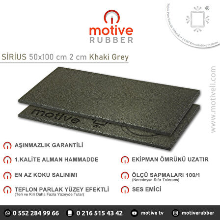 Motive Rubber Soğuk Pres Sirius Khaki Grey 50x100 cm 2 cm Profesyonel Aşınmazlık Garantili Soğuk Pres Kauçuk Zemin 1 Adet