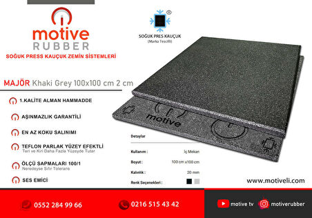 Motive Rubber Soğuk Pres Majör Khaki Grey 100x100 cm 2 cm Profesyonel Aşınmazlık Garantili Soğuk Pres Kauçuk Zemin 1 Adet