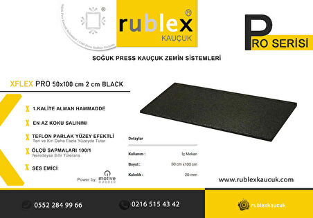 Rublex Kauçuk Soğuk Pres XFlex Pro Black 50x100 cm 2 cm Profesyonel Soğuk Pres Kauçuk Zemin 1 Adet