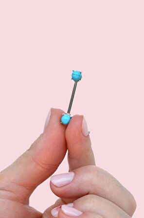 Mavi Firuze Taşlı Çelik Nipple Piercingi Mavi Taşlı Göğüs Piercingi