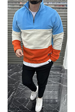 Erkek Polar Sweatshirt Dik Yaka Yarım Fermuarlı Üç Renkli