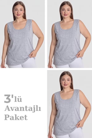 Premium Kadın Pamuklu Büyük Beden Kalın Askılı Atlet 3'lü Paket Konforlu Nefes Alan Alt Giyim
