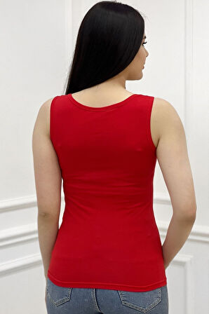 Heaven Crystal Taş Baskılı Dar Kesim / Slim Fit Pamuk Kadın Şık Atlet Kalın Askılı Kolsuz T-shirt