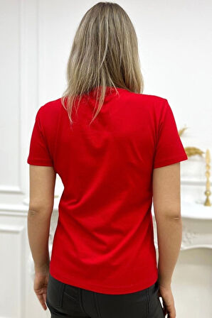 Kurukafa Crystal Taşlı Siyah Büyük Beden Pamuk Kadın T-shirt