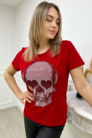 Kurukafa Crystal Taşlı Siyah Büyük Beden Pamuk Kadın T-shirt