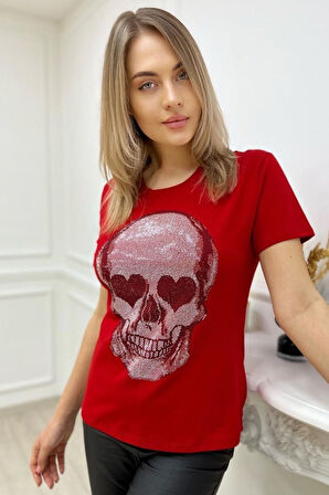 Kurukafa Crystal Taşlı Siyah Büyük Beden Pamuk Kadın T-shirt