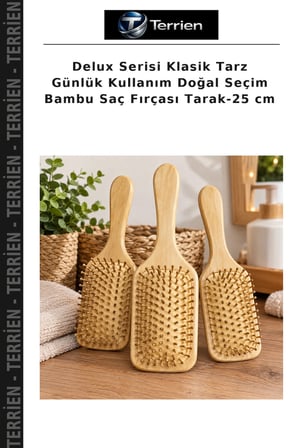 Delux Serisi Klasik Tarz Günlük Kullanım Doğal Seçim Bambu Saç Fırçası Tarak-25 cm