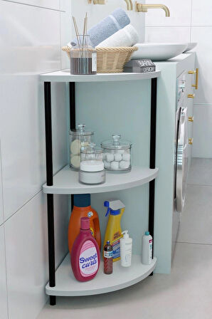 Kompakt 3 Katlı Köşe Raf Modern Çok Amaçlı Raf Banyo, Çamaşır Odası Düzenleyici Şık Köşe Ünitesi