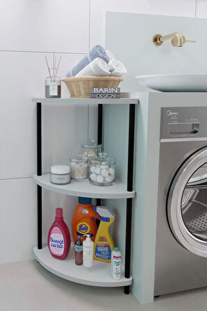 Kompakt 3 Katlı Köşe Raf Modern Çok Amaçlı Raf Banyo, Çamaşır Odası Düzenleyici Şık Köşe Ünitesi