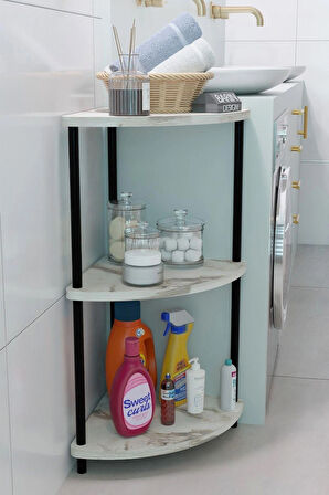 Kompakt 3 Katlı Köşe Raf Modern Çok Amaçlı Raf Banyo, Çamaşır Odası Düzenleyici Şık Köşe Ünitesi