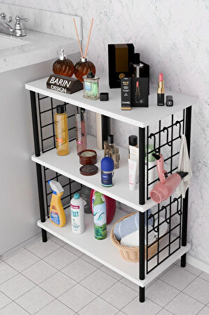 3Raflı Telli Çevir Kur Çok Amaçlı Banyo Rafı Dolabı Metal Gövdeli Organizer Düzenleyici Saklama Rafı