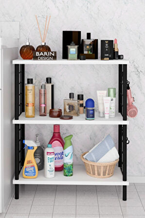 3Raflı Telli Çevir Kur Çok Amaçlı Banyo Rafı Dolabı Metal Gövdeli Organizer Düzenleyici Saklama Rafı