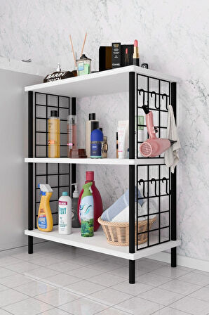 3Raflı Telli Çevir Kur Çok Amaçlı Banyo Rafı Dolabı Metal Gövdeli Organizer Düzenleyici Saklama Rafı