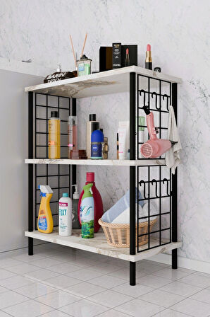 3Raflı Telli Çevir Kur Çok Amaçlı Banyo Rafı Dolabı Metal Gövdeli Organizer Düzenleyici Saklama Rafı
