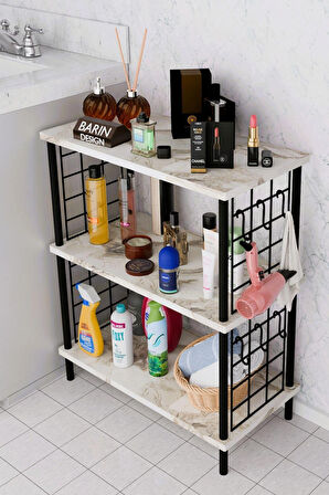 3Raflı Telli Çevir Kur Çok Amaçlı Banyo Rafı Dolabı Metal Gövdeli Organizer Düzenleyici Saklama Rafı