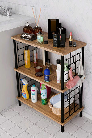 3Raflı Telli Çevir Kur Çok Amaçlı Banyo Rafı Dolabı Metal Gövdeli Organizer Düzenleyici Saklama Rafı